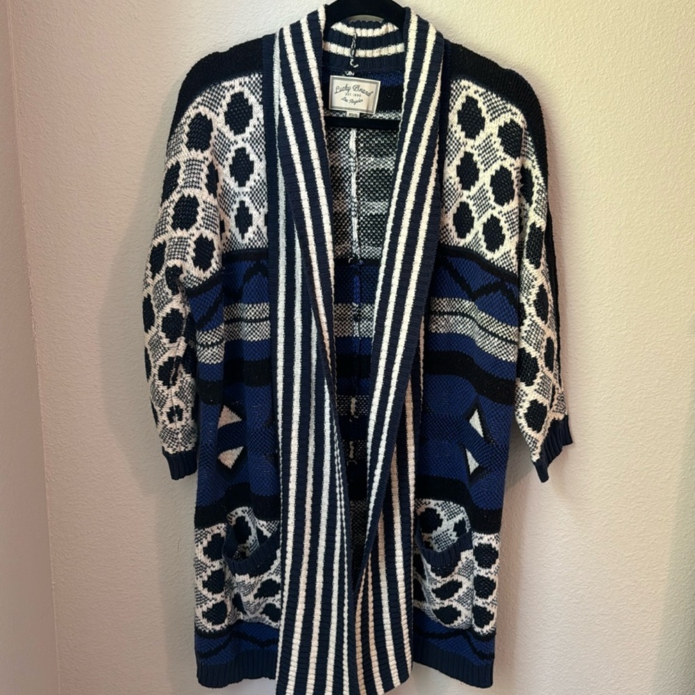 Lucky Brand Geometric Print Long Open Cardigan